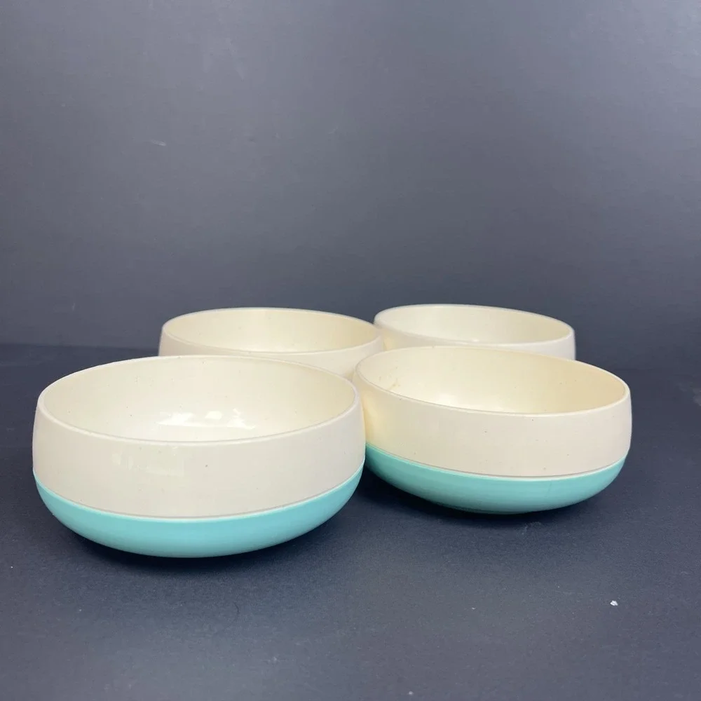 VTG Vacron Style Melamine Bowls Set 4 Teal Aqua Turquoise Speckled MCM USA